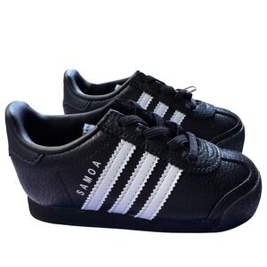Adidas Unisex Child Samoa I Sneakers Black White Leather Lace Up Size 7K (7C)